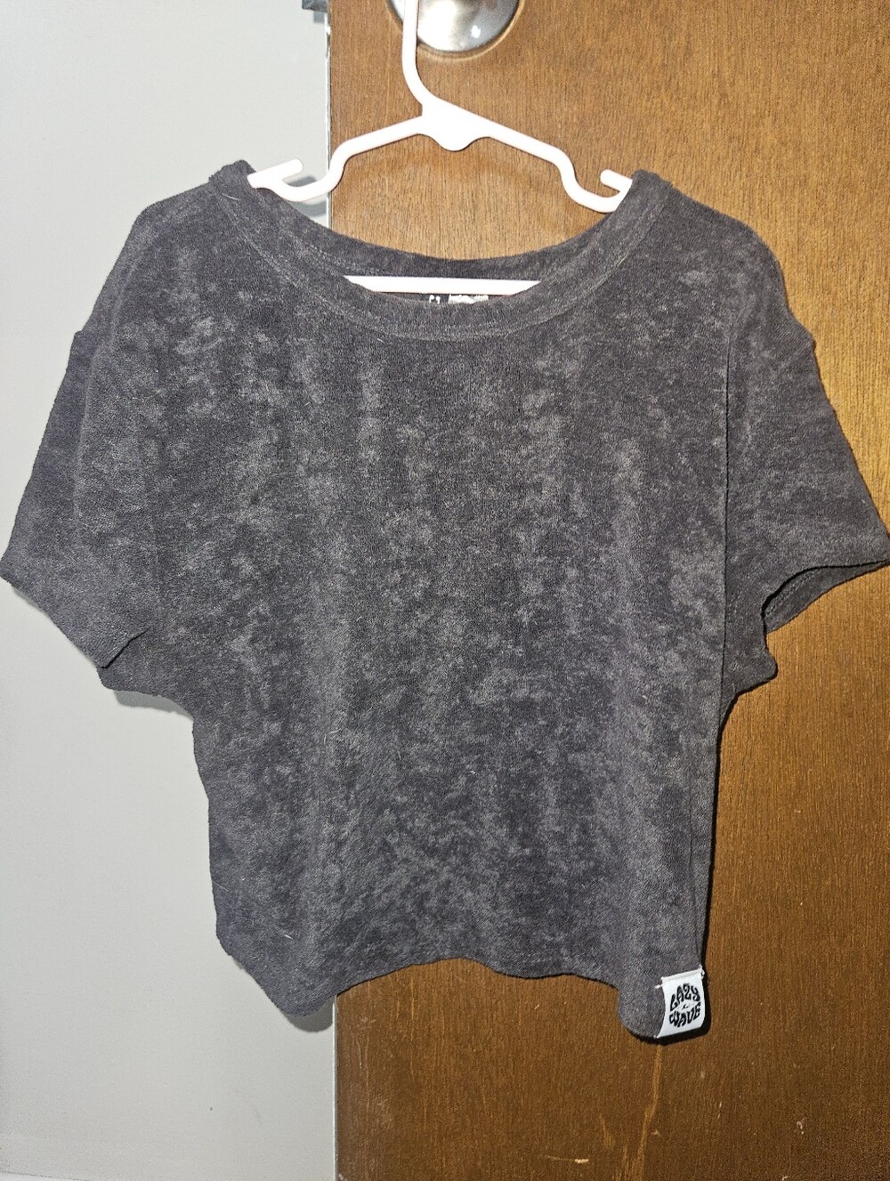 Divided Black Terrycloth Like Cropped Tee Shirt Short Sleeves Size Small